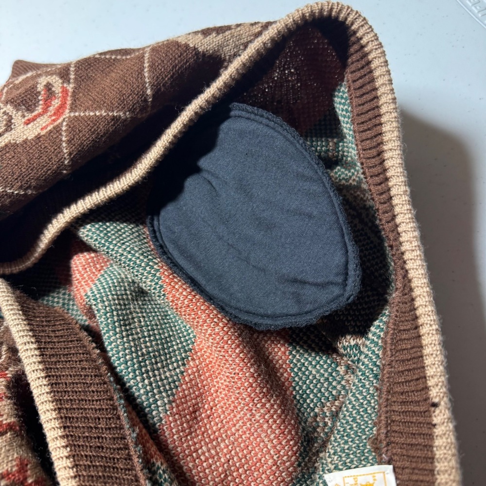 Vintage Cottagecore Floral Virgin Wool Cardigan M Brown Grandma Sweater Flawed - Picture 6 of 14